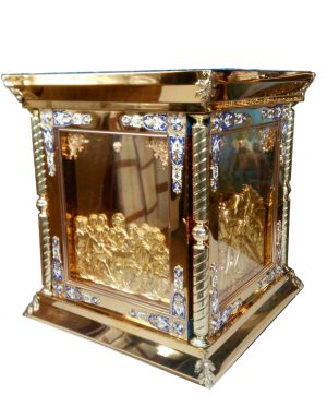 Облачение на престол 80 на 80см для храма с литьем икон за стеклом