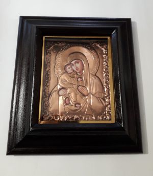 Владимирская икона Божией Матери с чеканкой 35х38см