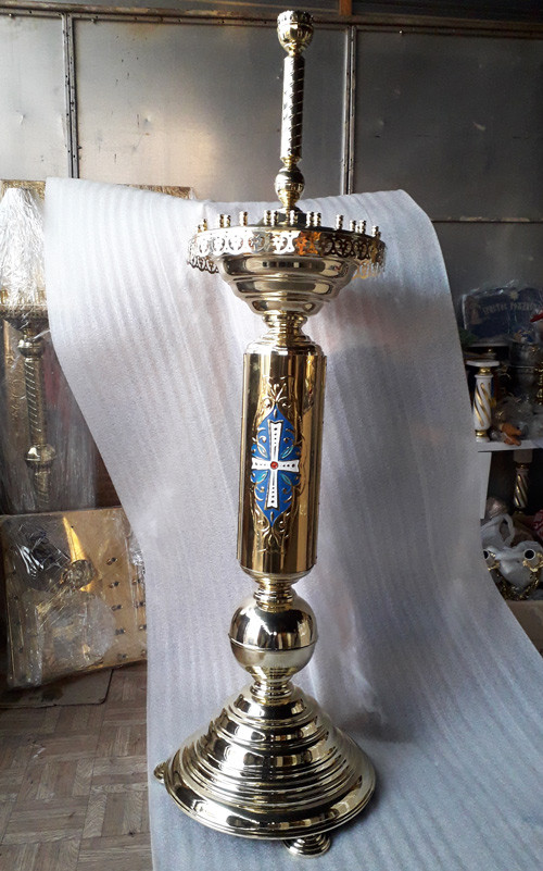 Подсвечник напольный на 38 свечей с крестом (латунь)