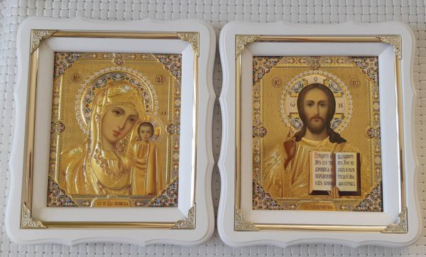 Венчальная пара иконы Пресвятая Богородица и Спаситель 21х24см
