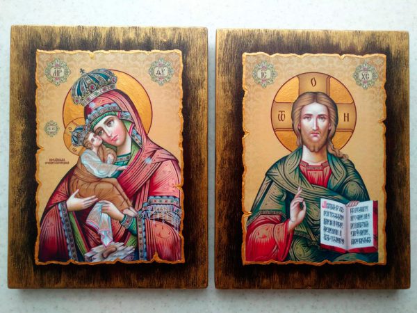 Вінчальна пара ікони на дерев’яній основі 18х24cm