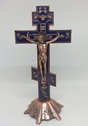 Крест распятие из металла на подставке для дома 25х13см