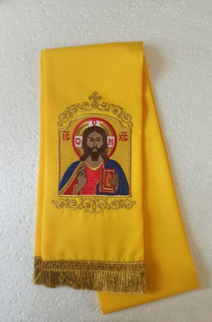 Закладка в Евангелие на габардине с вышивкой икон Святых