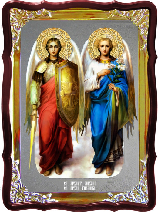 Православная икона Михаила и Гавриила фон под серебро