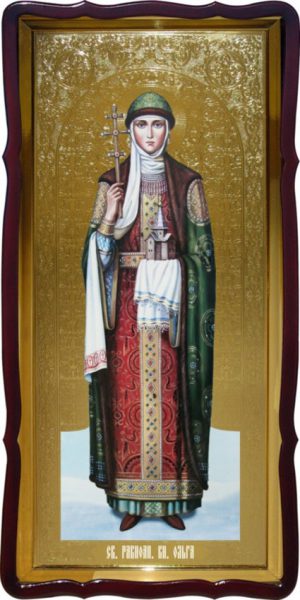 Православная большая икона Святой Ольги фон золото