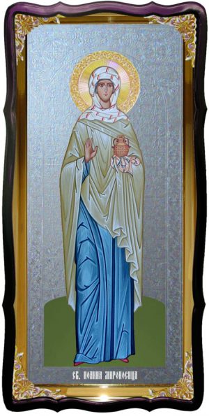 Икона с фоном под серебро Святая Иоанна мирносица в церковной лавке