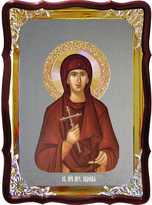 Икона с фоном под серебро Святая Евдокия  в церковной лавке