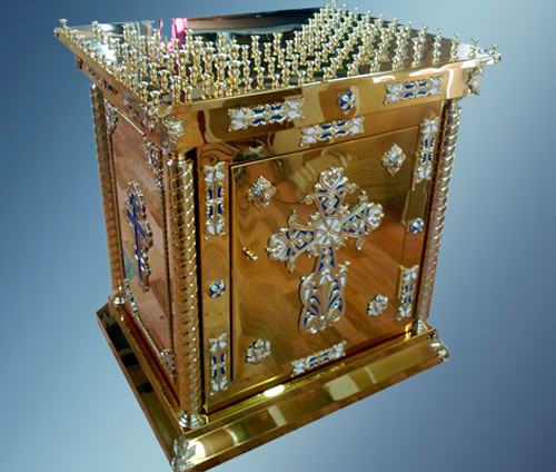 Панихидный стол с крестом и дверцами (нитрид титана) 80*90 см
